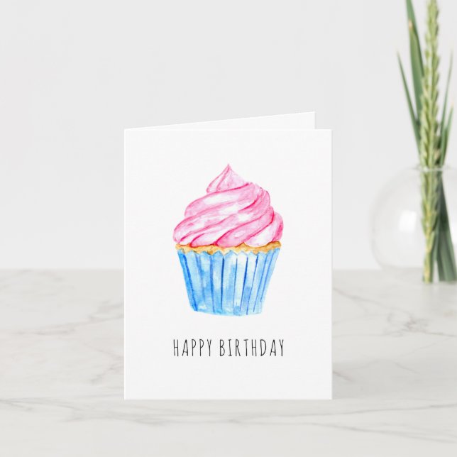 Tarjeta De Agradecimiento Feliz cumpleaños, simple pastel de acuarela lindo (Anverso)