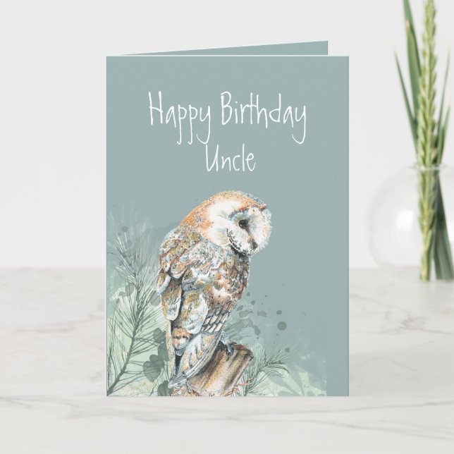 Tarjeta De Agradecimiento Feliz cumpleaños tío Barn Owl (Anverso)