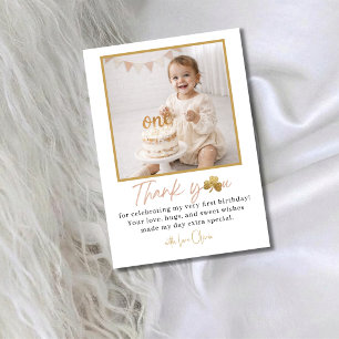 Tarjeta De Agradecimiento Feliz Cumpleaños Uno Rosa Oro Niña Gracias