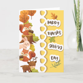 Tarjeta De Agradecimiento Feliz Día de Acción de Gracias con animales de Woo