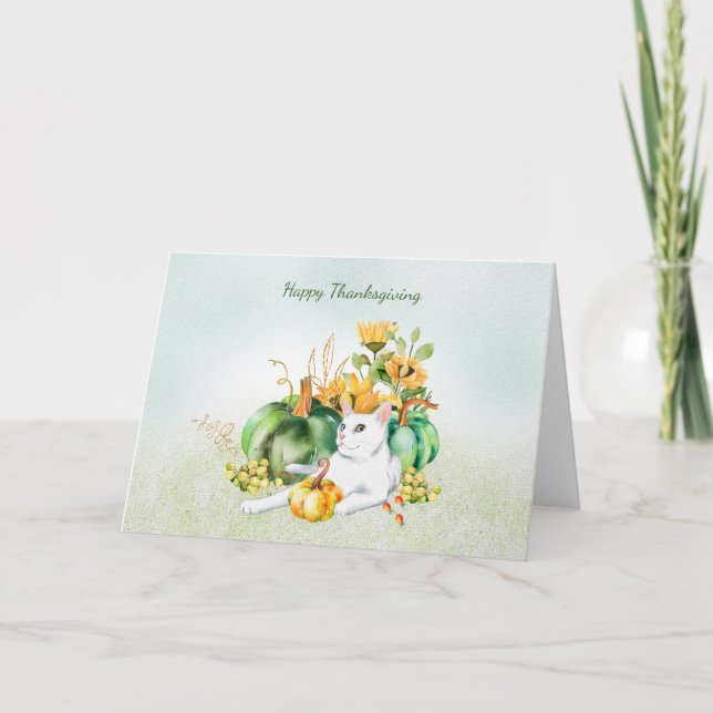 Tarjeta De Agradecimiento Feliz Día de Acción de Gracias del gato (Anverso)