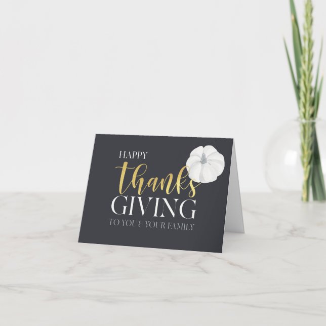 Tarjeta De Agradecimiento "Feliz Día de Acción de Gracias" gris oscuro (Anverso)