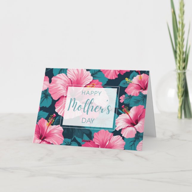 Tarjeta De Agradecimiento Feliz día de la madre Hibiscus Tropical Boho Desig (Reverso)