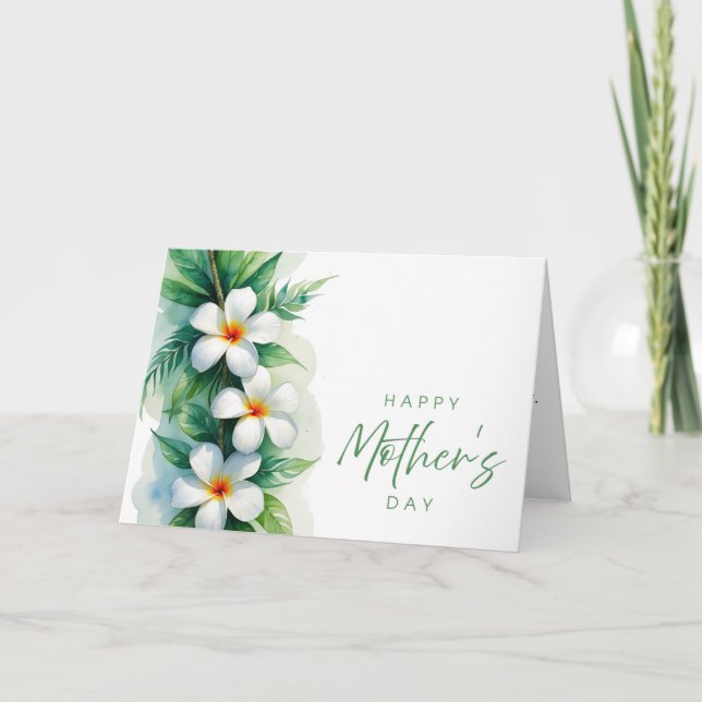 Tarjeta De Agradecimiento Feliz Día de la Madre Plumeria y Maile Lei (Anverso)