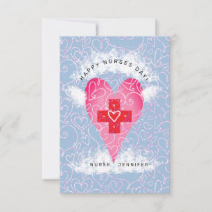 Tarjeta De Agradecimiento Feliz día de las enfermeras Blue Pink Heart Person