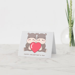 Tarjeta De Agradecimiento Feliz Día de San Valentín Hippos