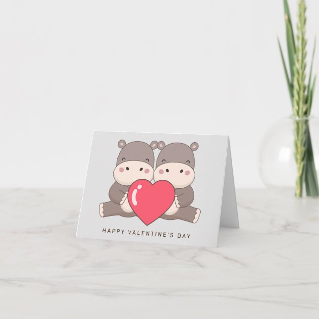 Tarjeta De Agradecimiento Feliz Día de San Valentín Hippos (Anverso)