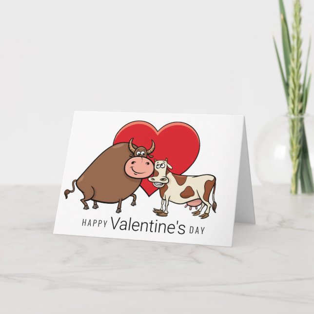 Tarjeta De Agradecimiento Feliz Día de San Valentín | Pareja de vaca (Anverso)