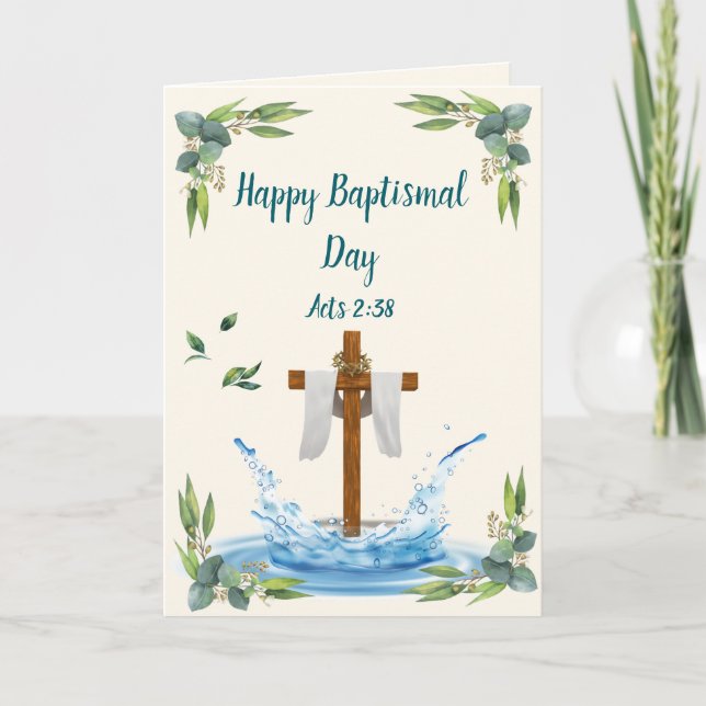 Tarjeta De Agradecimiento Feliz Día del Bautismo - Hechos 2:38 (Anverso)
