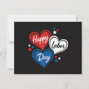 Tarjeta De Agradecimiento Feliz Día del Trabajo Corazones Patrióticos Rojo B