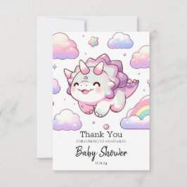 Tarjeta De Agradecimiento Feliz Dinosaurio Simple Baby Shower
