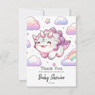 Tarjeta De Agradecimiento Feliz Dinosaurio Simple Baby Shower