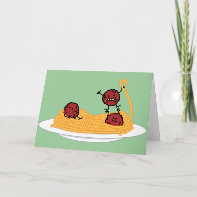 Tarjeta De Agradecimiento Feliz Espagueti y albóndigas (Anverso)