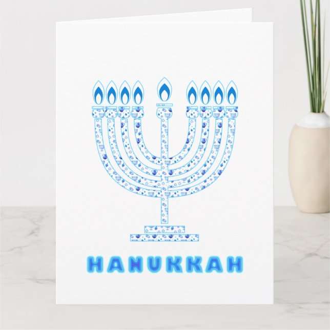 Tarjeta De Agradecimiento Feliz Fiesta Hanukkah Decoración Azul Hermosa (Anverso)