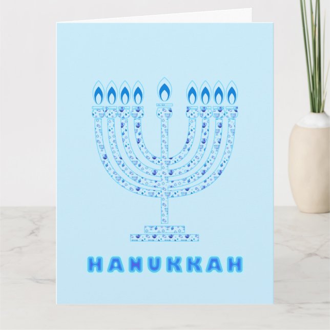 Tarjeta De Agradecimiento Feliz Fiesta Hanukkah Decoración Azul Hermosa (Anverso)