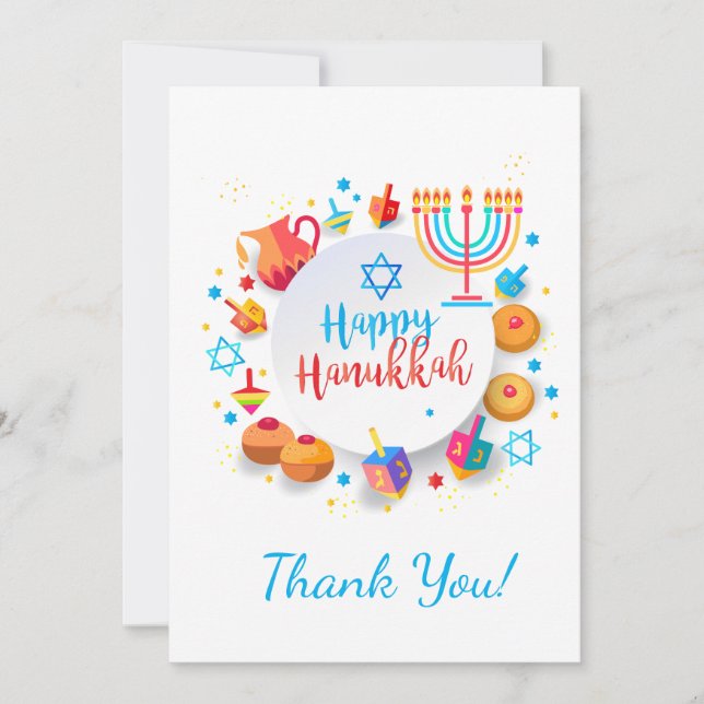 Tarjeta De Agradecimiento Feliz Fiesta Hanukkah, hermosa decoración, judía (Anverso)