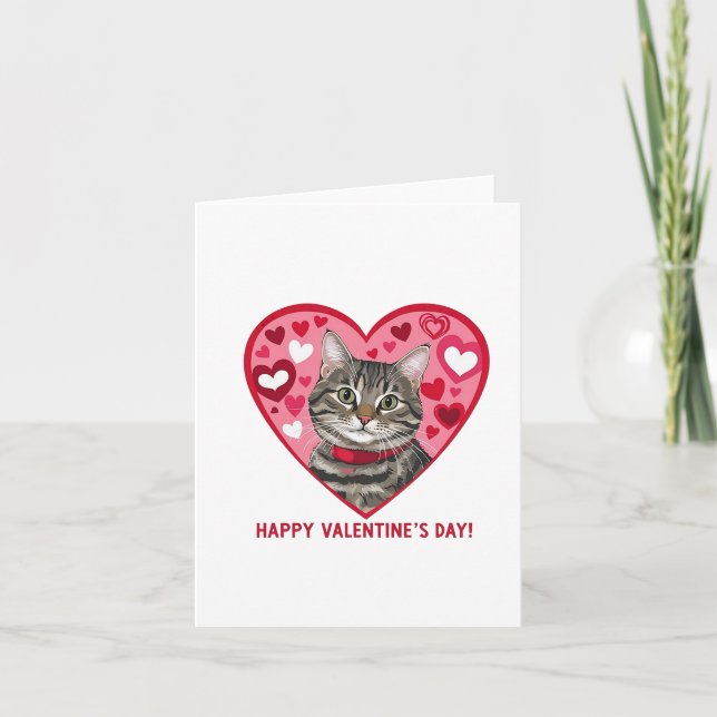 Tarjeta De Agradecimiento Feliz Gato de San Valentín (Anverso)