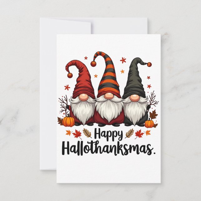 Tarjeta De Agradecimiento Feliz Hallothanksmas Halloween Navidad Gnomes (Anverso)