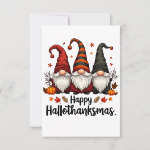 Tarjeta De Agradecimiento Feliz Hallothanksmas Halloween Navidad Gnomes