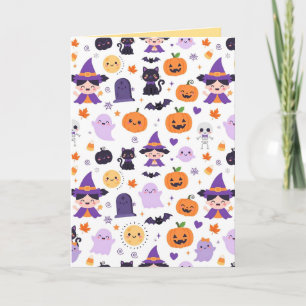 Tarjeta De Agradecimiento Feliz Halloween Brujas Fantasmas Gatos Murciélagos