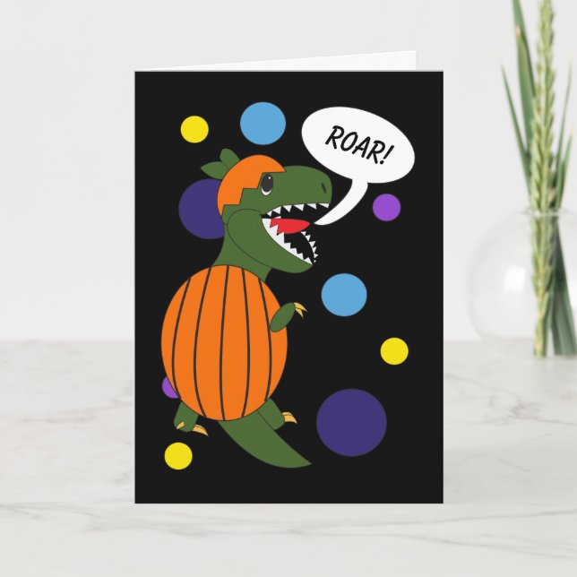 Tarjeta De Agradecimiento Feliz Halloween Dinosaur Trex Funny Personalize (Anverso)
