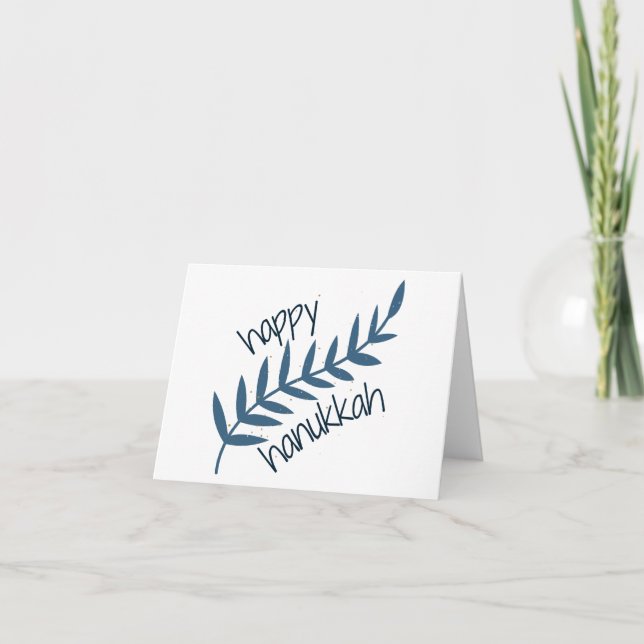 Tarjeta De Agradecimiento Feliz Hanukkah (con hojas azules) (Anverso)