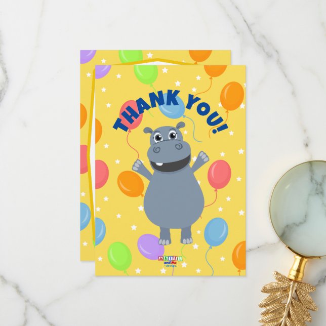 Tarjeta De Agradecimiento Feliz Hippo Gracias Cartas (Horizontal) (Anverso/Reverso In Situ)