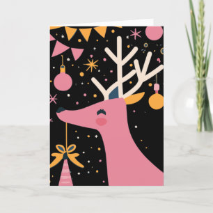 Tarjeta De Agradecimiento Feliz ilustracion festivo de reno rosa de Navidad