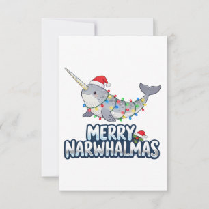 Tarjeta De Agradecimiento Feliz Narwhalmas con sombrero de Santa Navidad
