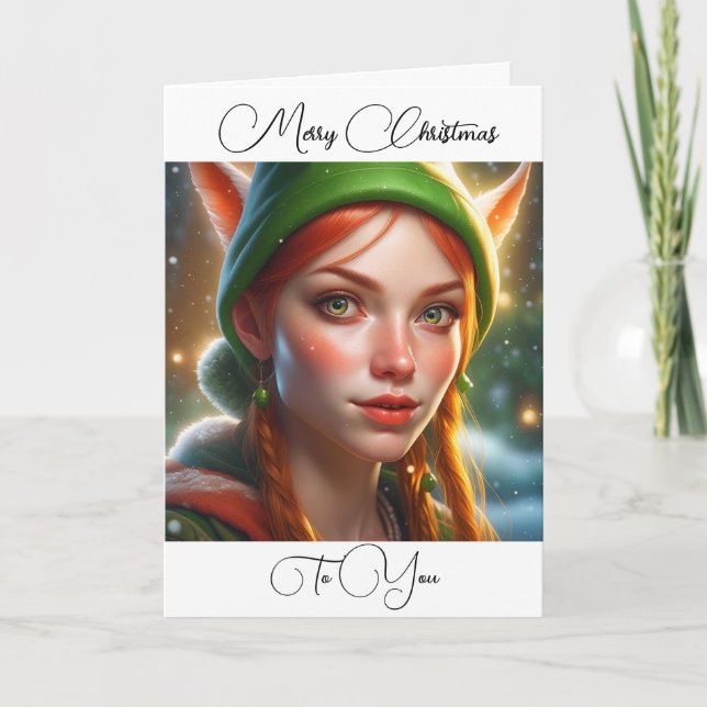 Tarjeta De Agradecimiento Feliz Navidad A Ti | Cute Elf (Anverso)