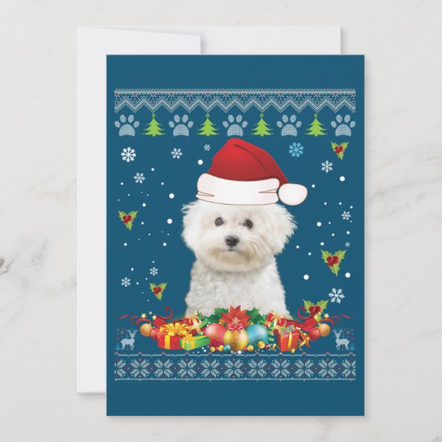 Tarjeta De Agradecimiento Feliz Navidad Bichons Frise Dog Ugly Sweater (Anverso)