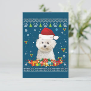 Tarjeta De Agradecimiento Feliz Navidad Bichons Frise Dog Ugly Sweater