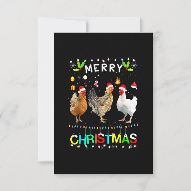 Tarjeta De Agradecimiento Feliz navidad Camisa de pollo Santa Hat Luces Xma (Anverso)