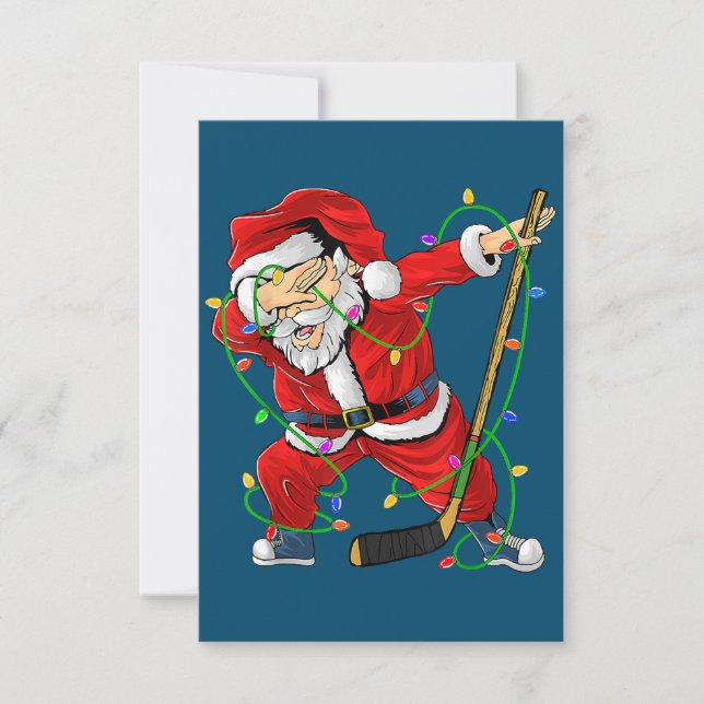 Tarjeta De Agradecimiento Feliz Navidad Hockey sobre Hielo Santa Claus con D (Anverso)