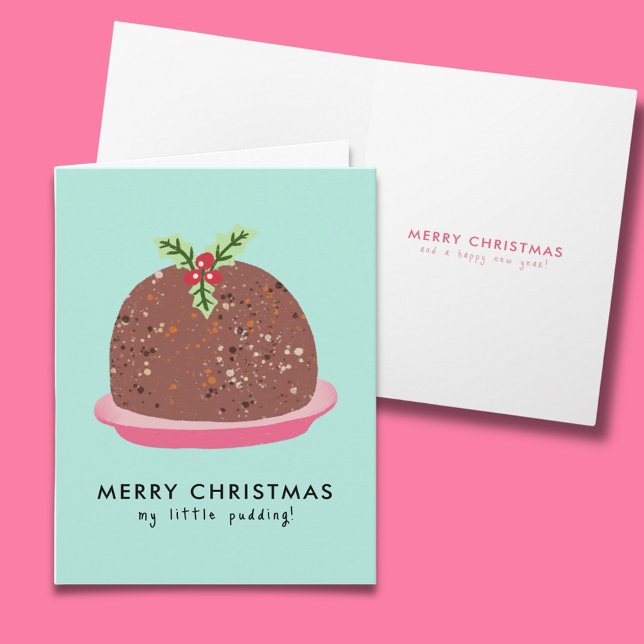 Tarjeta De Agradecimiento Feliz Navidad Moderno Ilustracion Pudding (Cute 'My Little Pudding' Christmas card with message inside)