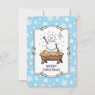 Tarjeta De Agradecimiento Feliz Navidad Natividad Niño Jesús Snowman