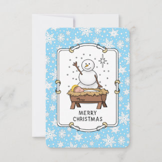 Tarjeta De Agradecimiento Feliz Navidad Natividad Niño Jesús Snowman
