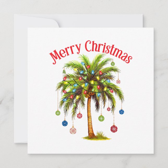 Tarjeta De Agradecimiento Feliz Navidad Palm Tree Light Tropical Hawaiano (Anverso)
