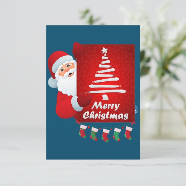 Tarjeta De Agradecimiento Feliz Navidad Santa Claus Tree Stokings X-mas (Anverso de pie)