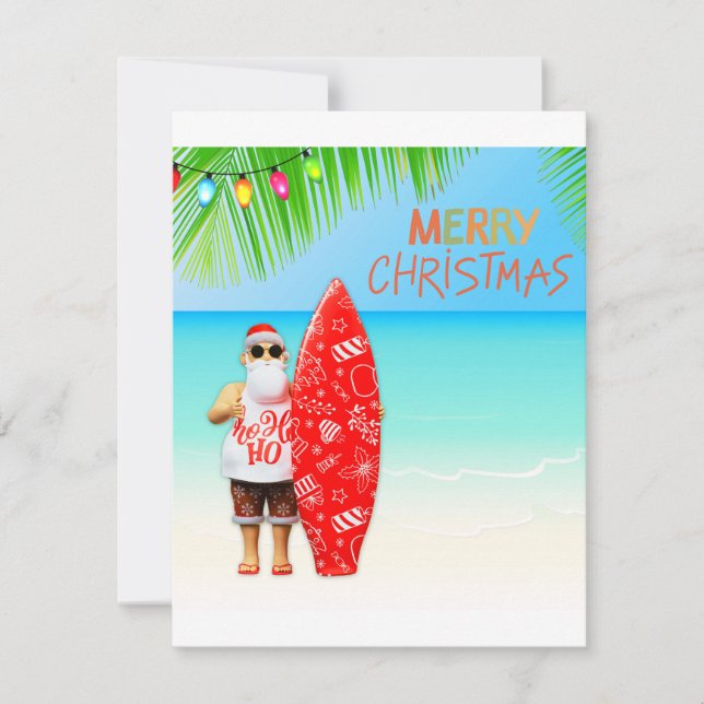 Tarjeta De Agradecimiento Feliz Navidad Surfista Santa (Anverso)