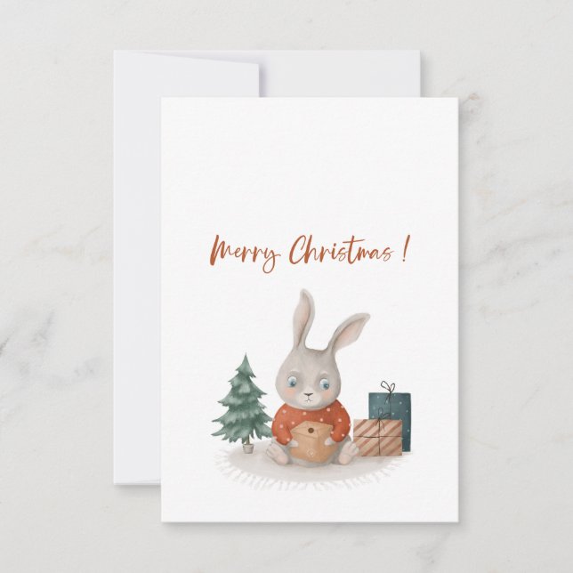 Tarjeta De Agradecimiento Feliz Navidad y feliz año nuevo lindo conejito (Anverso)