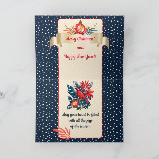 Tarjeta De Agradecimiento ¡Feliz Navidad y Feliz Año Nuevo! Pájaro azul 2026 (Interior)