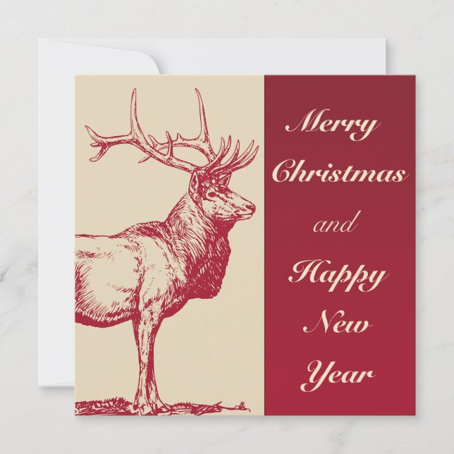 Tarjeta De Agradecimiento Feliz Navidad y feliz reno cosechado en Año Nuevo (Anverso)