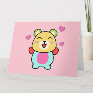 Tarjeta De Agradecimiento Feliz oso de peluche sonriente con corazones amoro