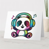 Feliz Panda con auriculares escuchando música.