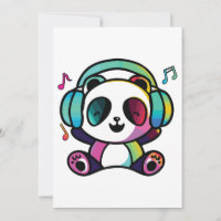 Feliz Panda con auriculares escuchando música.