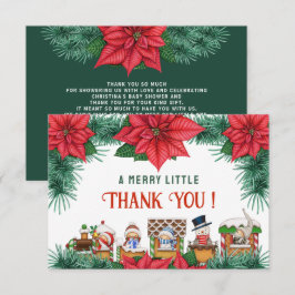 Tarjeta De Agradecimiento Feliz Pequeño Navidad Baby Shower Invierno Verde