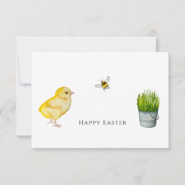 Tarjeta De Agradecimiento Feliz polluelo de Pascua y flores de primavera