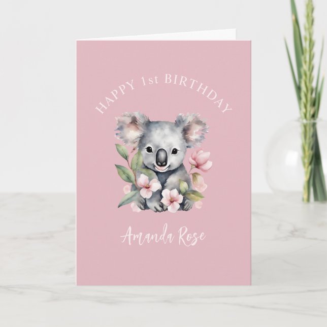 Tarjeta De Agradecimiento Feliz primer cumpleaños Koala acuarela (Anverso)