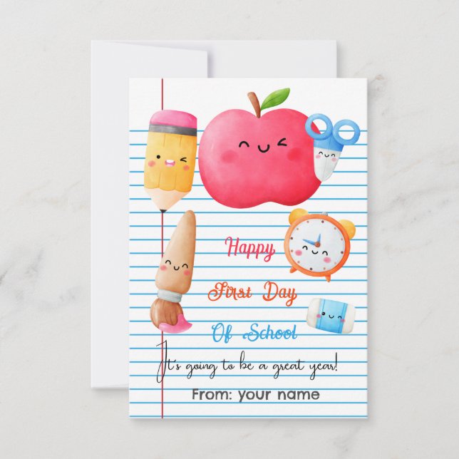 Tarjeta De Agradecimiento Feliz primer día de clases (Anverso)